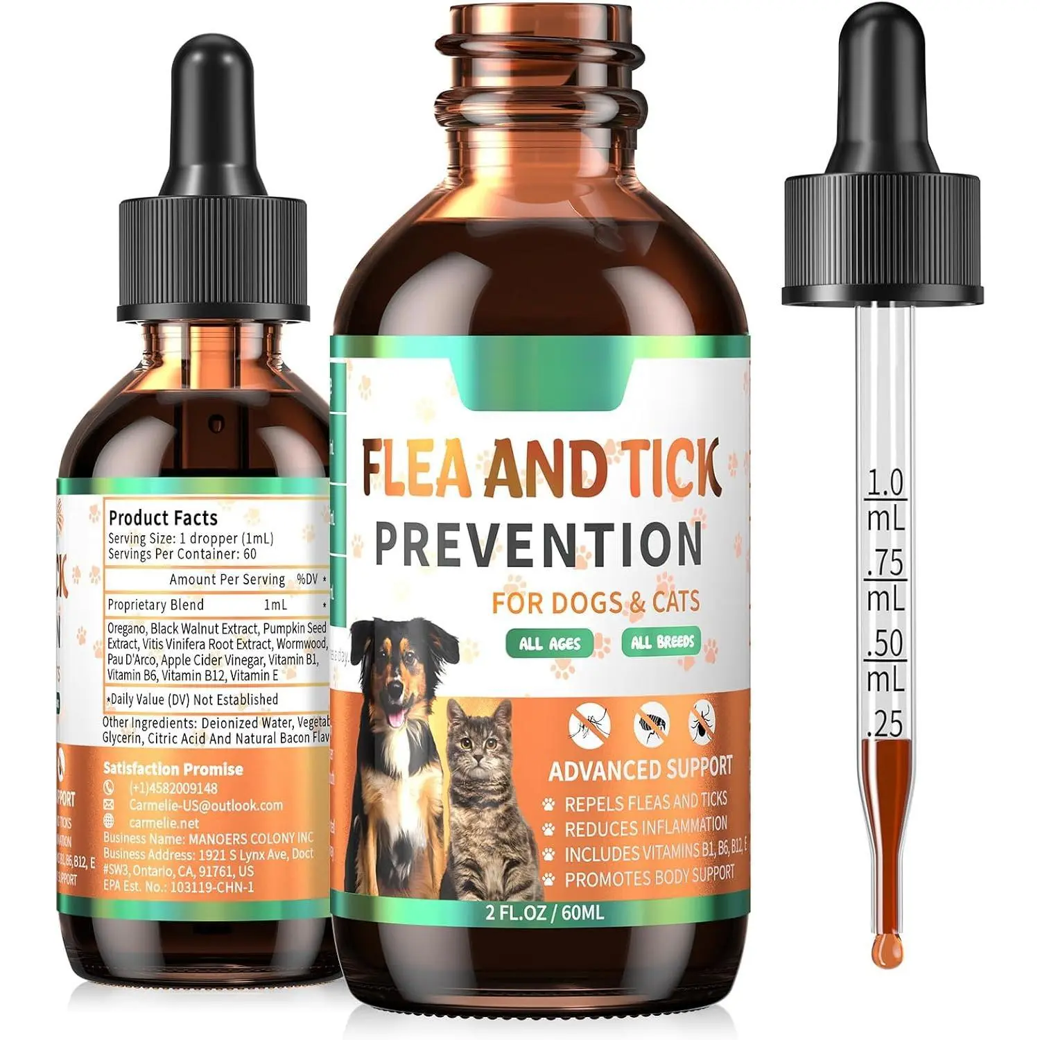 Natural Flea and Tick Defense for Pets, Flea Drops Supplement with Vitamin, Supports Dogs and Cats of All Breeds and Ages, Bacon Flavor, Reusable and Easy to Apply flea  treatment  dogs dog  medicine