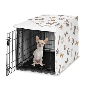 Sweet Jojo Designs 24in. Small Dog Crate Cover (Bones and Paw Prints) Pet Cage, Kennel Covers (Modern, Cartoon, Doggy, Puppy, Neutral, Paws Print, Whimsical, Brown, Tan, Grey, Taupe and Off White)