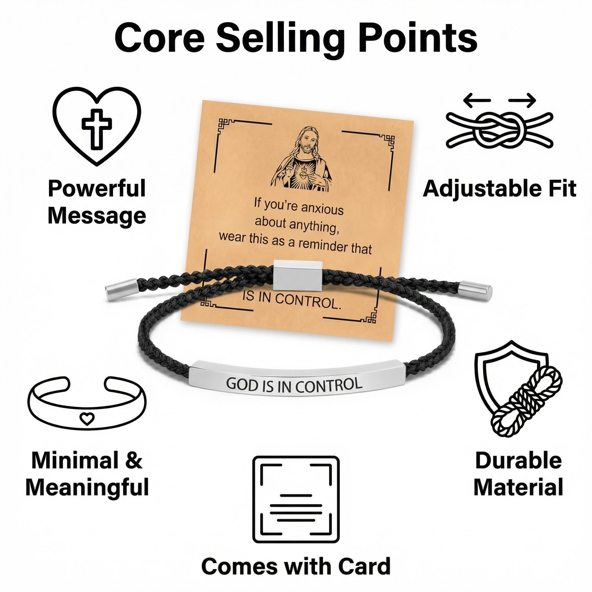 Inspire Bracelet "GOD IS IN CONTROL"-Premium Artistic Engraving ,Stainless Steel ,Adjustable Up to 10 in,Meaningful ＆Visually Appealing Jewelry ,Perfect Mother's Day Gift