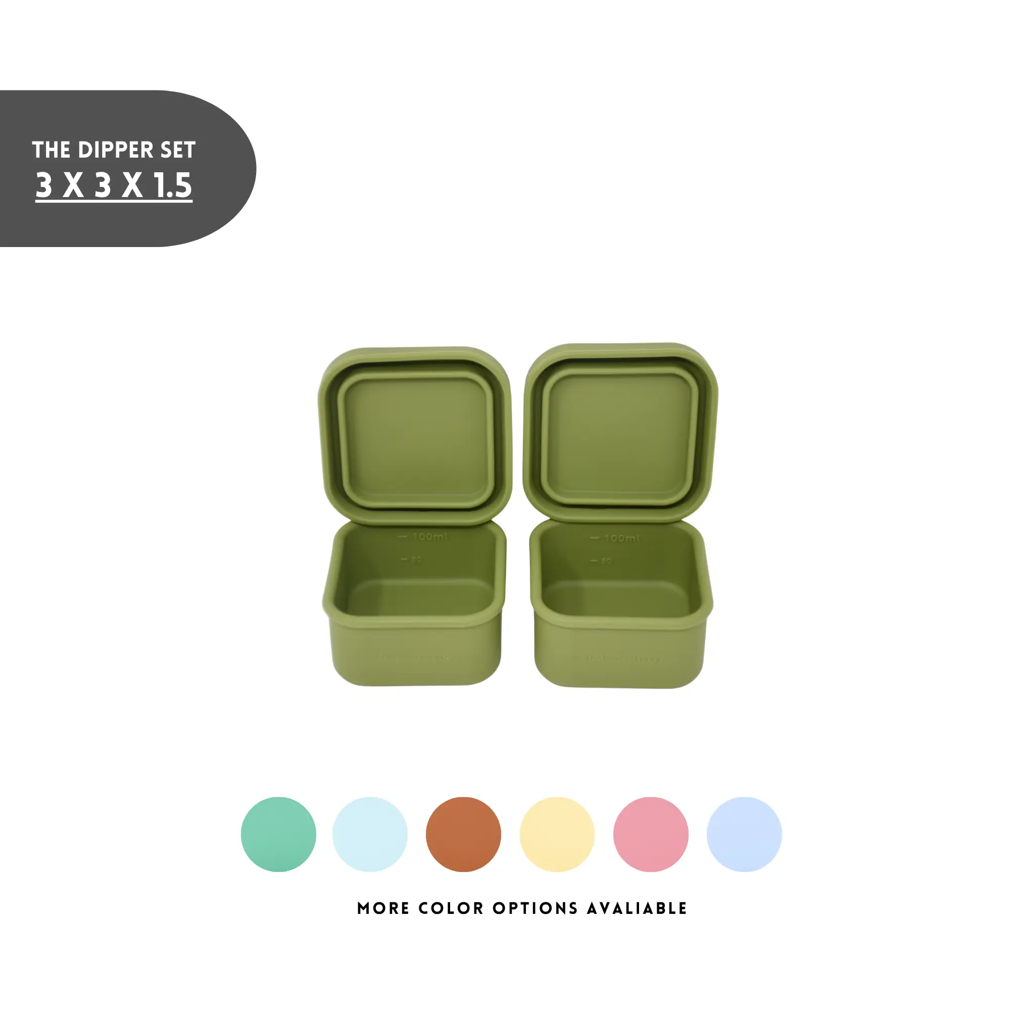 The Dearest Grey Kitchen Dippers 2 Pack Leak Proof Silicone Container with lid. Microwave and Oven Safe