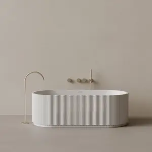 65" x 31" Oval Solid Surface Stone Resin Freestanding Bathtub