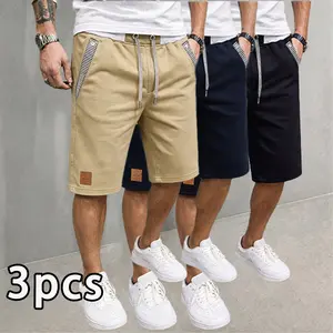 3PCS men's shorts,  suitable for spring and summer wear. Solid color casual shorts, light and comfortable, with drawstring belts for easy adjustment, suitable as couple gifts