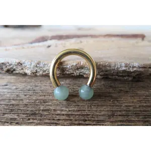 Gold IP Minimalist Stone 12G 10G Green Aventurine Natural 5mm Stones Horseshoe Septum Ring Surgical Steel Barbell Piercing 12mm