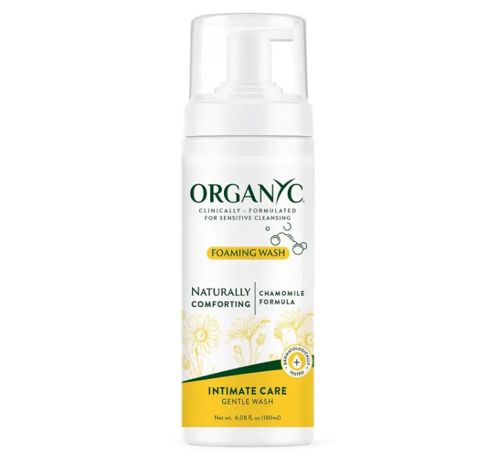 Organyc Intimate Foaming Wash for Women, Sensitive Skin Care, Certified Organic Ingredients, pH Balanced, Chamomile & Calendula, Gentle Daily Cleanser, 6.08 fl oz