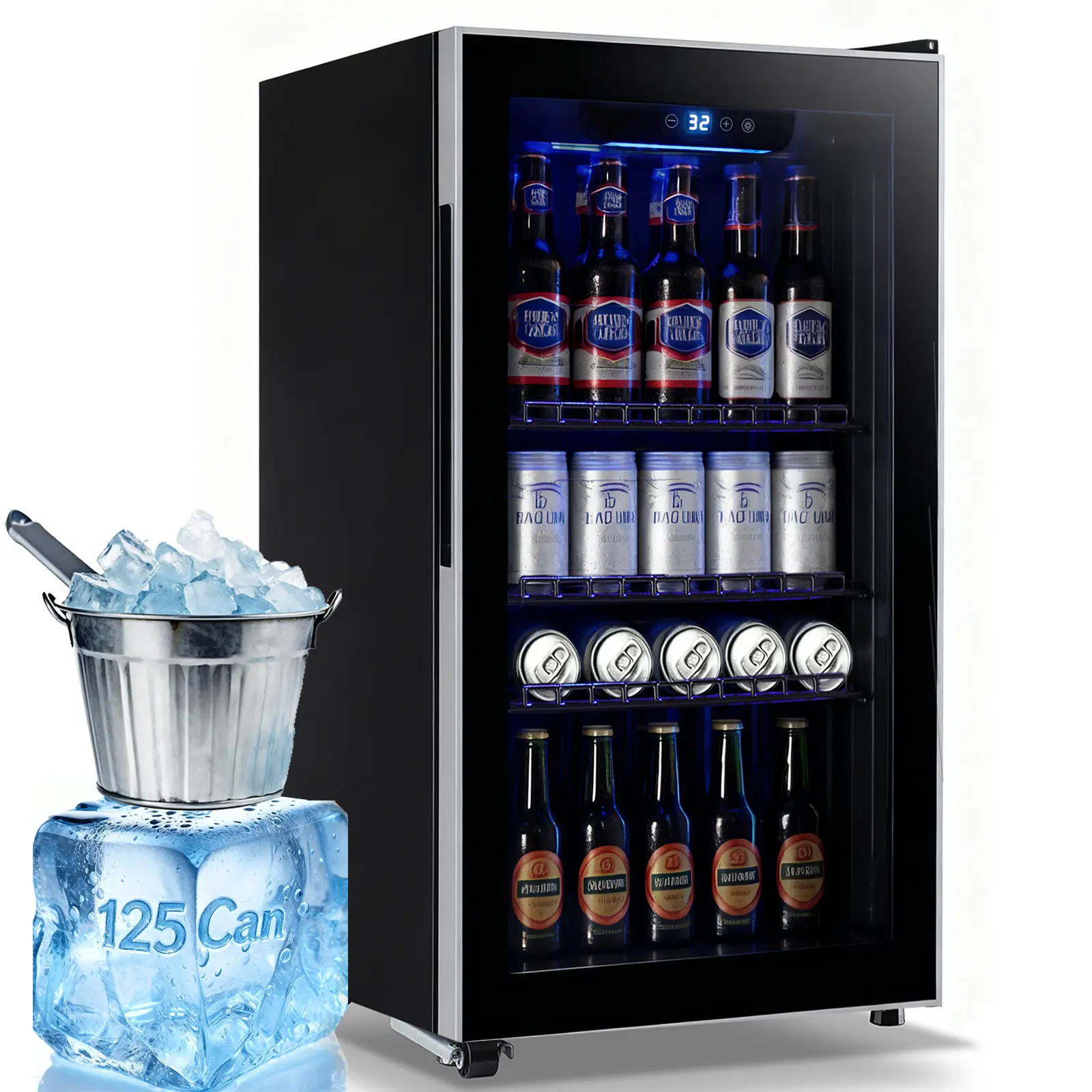 TACOOL 3.6 Cu.ft Compact Mini Fridge with Glass Door, 125-Can Beverage Refrigerator for Home, Small Spaces