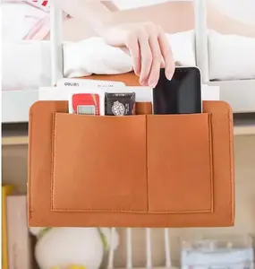 Felt Bedside Storage Bag with Pockets Convenient Bed Sofa Desk Hanging Storage Organizer for Phone Magazines Tablets Remotes Accessories