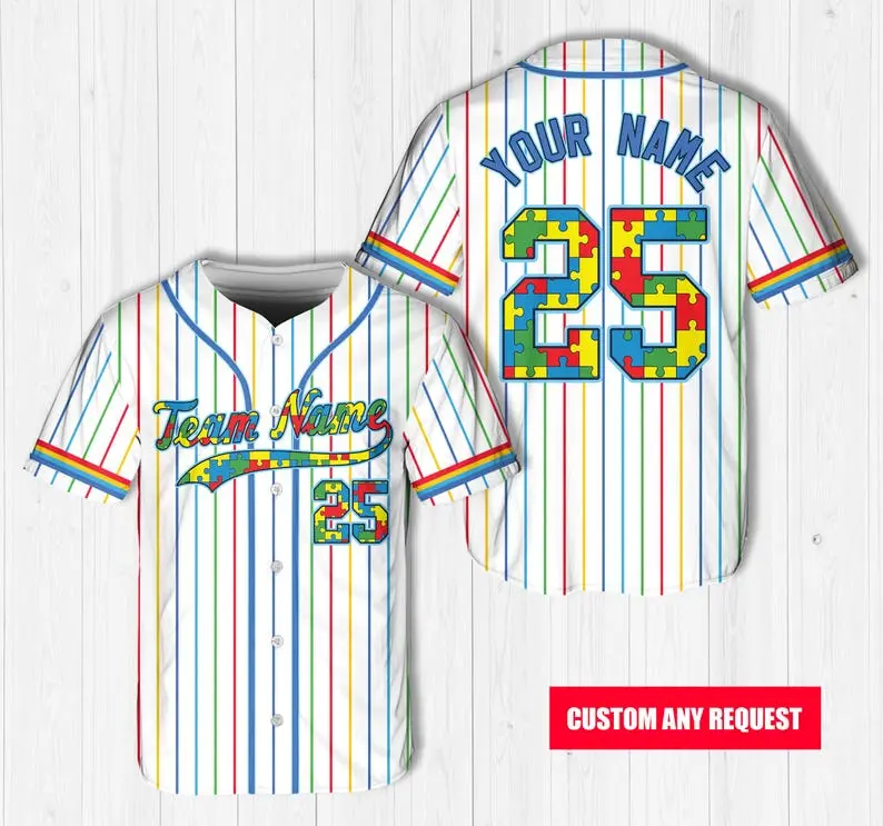 Personalized Name Autism Awareness Baseball Jersey, Custom Color Puzzle Autism Jersey, Special Education Shirt, Autism Support Shirt For Mom