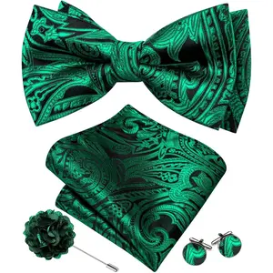 Pre-tied Bow Ties for Men Adjustable Solid Color Tuxedo Bowtie Set with Hanky Cufflinks Brooch Wedding Party