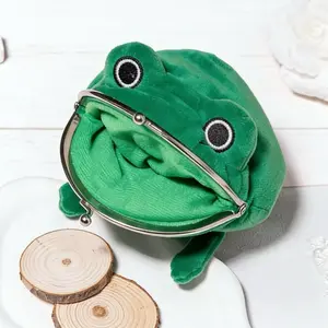 Official Green Frog Wallet Made of Velvet Material with Adorable Eyes and Secure Closure
