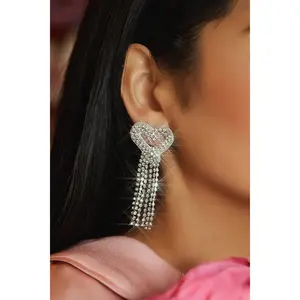 Mi Amore Embellished Dangle Earring - Silver