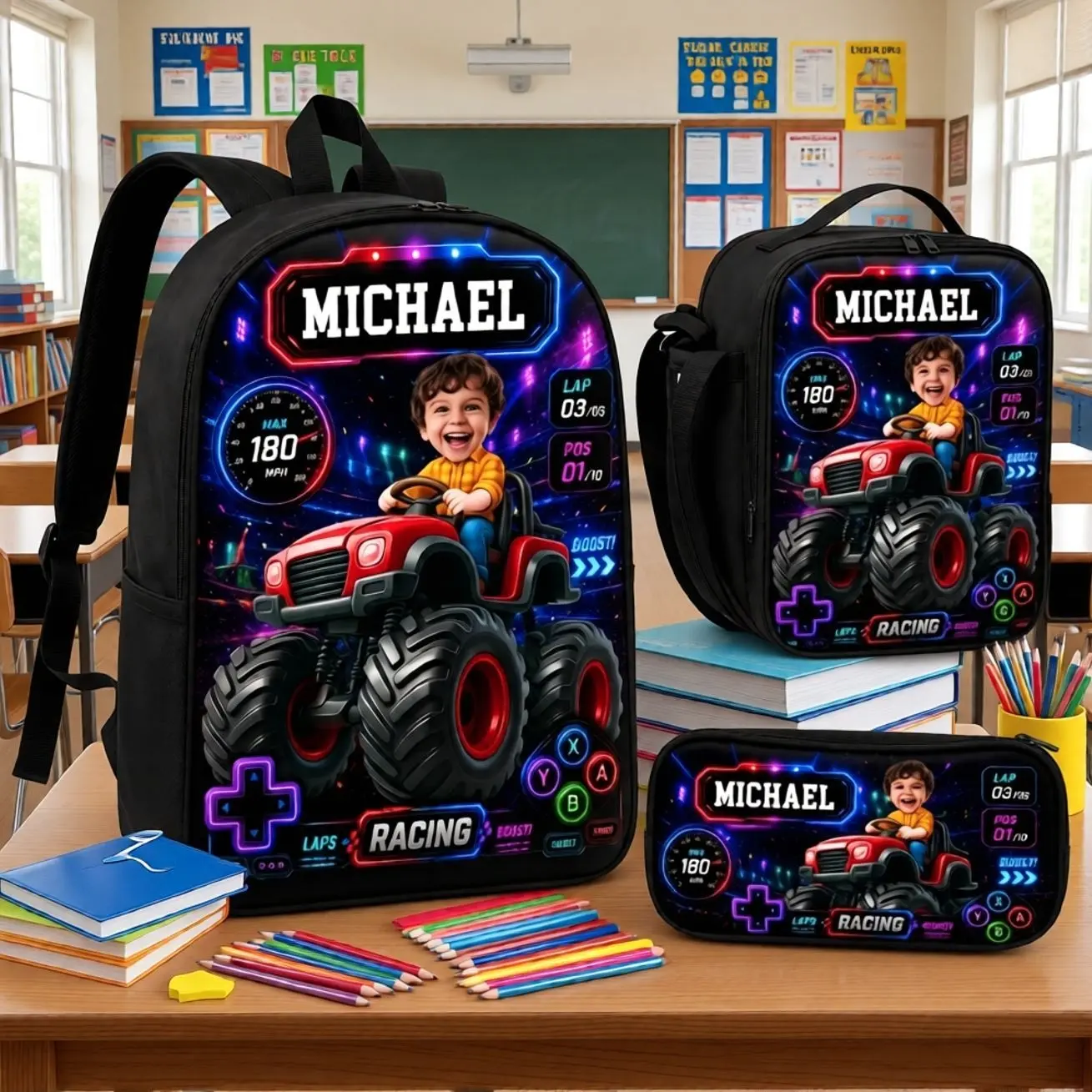 Custom Photo Kids Front Printed Backpack - Personalized Back To School Gifts For Kids - Level Up School Mode