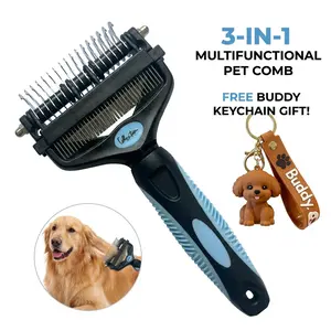 [Pet Lover]Upgraded 3 in 1 Multifunctional Pet Grooming Comb, Dog Cat Deshedding Dematting Undercoat Rake Brush for Long & Short Haired Pets, Fur Remover Grooming Tool