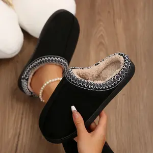 Slippers For Women Solid Color House Shoes Comfortable Warm Anti-Skid Suede Ankle Boots