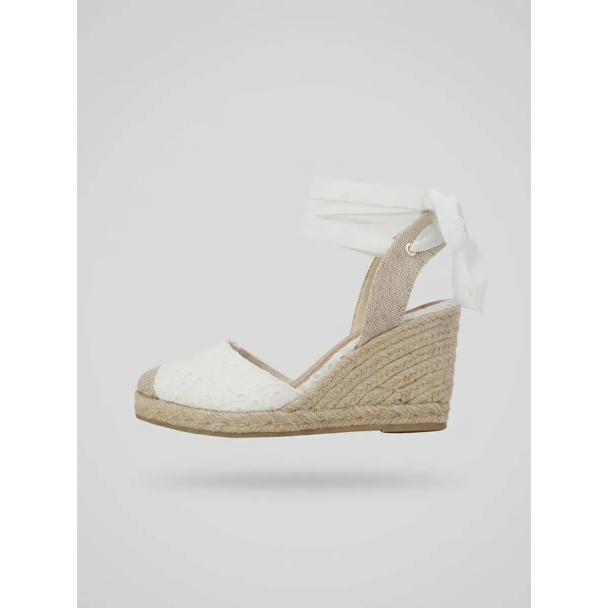 Women's Elegant White Textile Espadrille Wedge Heels for Women, Adjustable Strap, Lightweight, Solid, Textured Sole, All Seasons Comfortable Wear