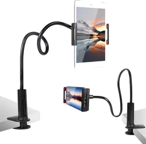 Phone Stand For Desk, Cell Phone Clip Bed Holder,Lazy Long Arm Bed Desk Bracket For Cell Phones and Tablets Wide 4.5~7in Device 360 Adjustable Gooseneck Tablet Holder (Black)