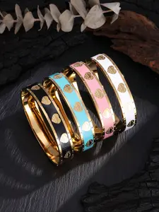 Fashionable 18k Gold Plated Colorful Dopamine Stainless Steel Bracelet, Heart Cuff Bracelet, Women's Daily Wear, Gift, Music Festival Party Accessory, Elegant Jewelry Bracelet