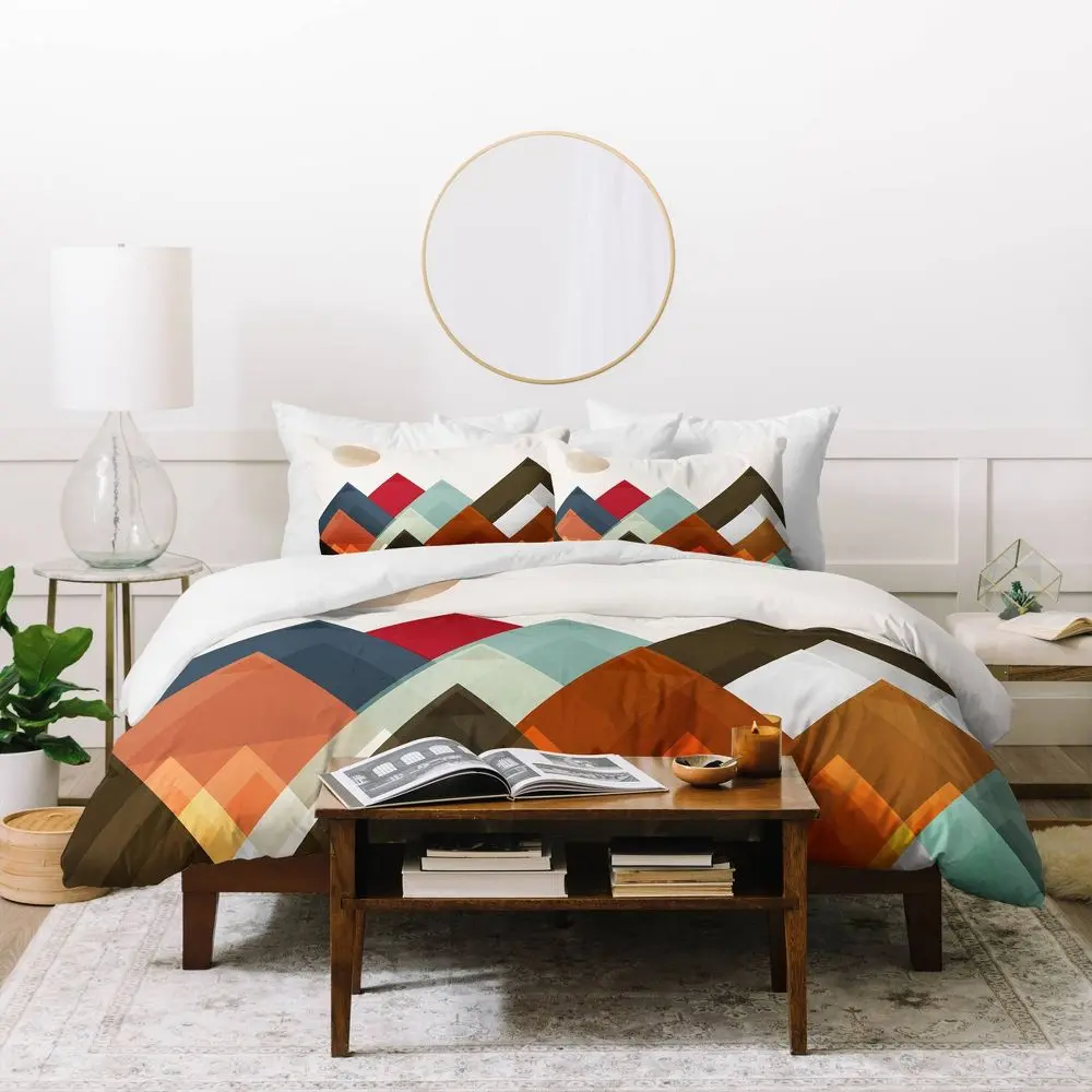 Deny Designs Brian Buckley Artistic Full/Queen Pepper Moon Duvet Cover Set, 88x88", Microfiber Reversible Geometric Pattern, 2 Standard Shams, Hidden Zipper, Machine Washable