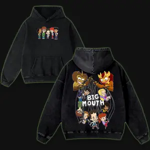 Big Mouth Double Printed Lightweight Acid Washed Tee TV Show Graphic Top Shortsleeve Cotton Gift TShirt, Gift T-Shirt For Movie Lover tees good