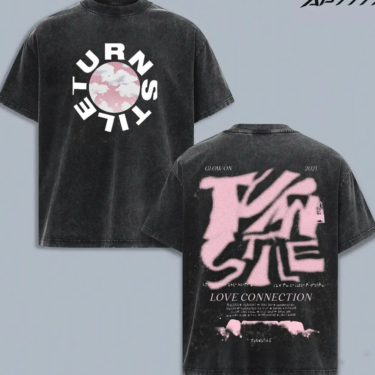 Turnstile Band Glow On Vintage Heavy Washed Men's T-shirt Unisex Oversize Rock Alternative Rock Band Cotton Gift For Rock Music Lovers Y2K Outfits Merch For Fan 55Y
