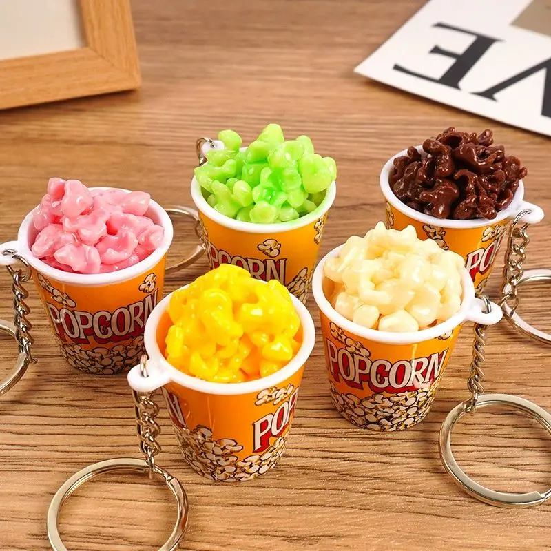 1Pc Creative Simulation Popcorn Key Ring Pendant Mini Food Student Couple Ornaments