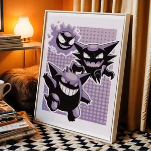 Haunter Evolution Poster, Ghost-Type Art with Gastly, Haunter & Gengar, Purple Comic Style Print, Nerd Room Unframed Wall Art, Home Decor
