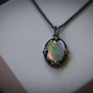 Vintage oval opal pendant necklace-trendy black alloy clavicle chain for men