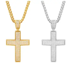 14K Gold-Plated Ice Diamond Unisex Cross Pendant Necklace Unisex Hip Hop Jewelry with Sparkling CZ Stones Gift Perfect Anniversary Easter Birthday Remembrance Gift