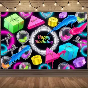 Street Art Graffiti Birthday Backdrop | Neon Wall Photo Banner