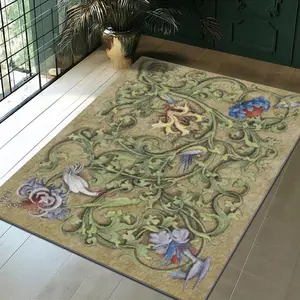 Velvet Soft Comfort Medieval Floral Vintage Print Rug, Home Decor Carpet, Living Room Large Mat, Sofa Pad, Bedroom Bedside Blanket