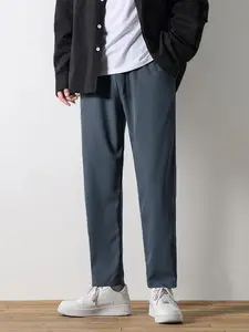 Men's Solid Pocket Drawstring Waist Straight Leg Pants, Regular Fit Casual Comfy Trousers for Spring & Fall, Men Bottoms for Daily Wear