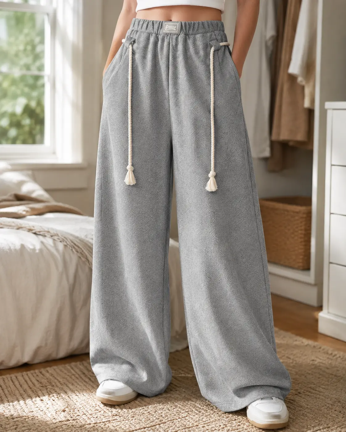 SANSOLDIA Men's Oversized Baggy Knit Pants, Loose Fit Streetwear Sweatpants