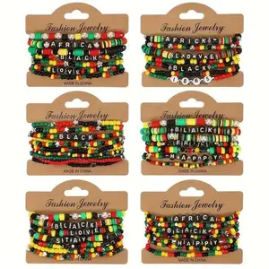 Juneteenth Bracelet Set – Africa, Black, Love | Colorful African Beaded Stack | Boho Elastic Bracelets | Red, Black, Green Festival Jewelry (Unisex) (Copy)