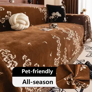 French Chic Ginkgo Leaf Chenille Sofa Cover, Cat Scratch Resistant, Easy to Clean, Removable Pet Protection, Dust Proof for Year-Round Use, Dustproof Sofa Slipcover, Couch Protector
