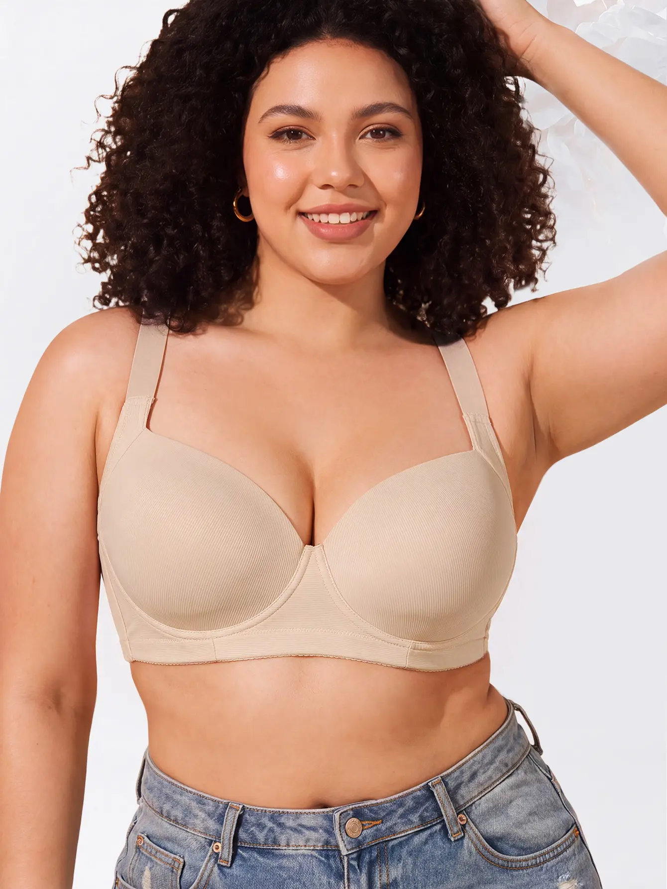 Ecomilky Women's Plus Size Lace Trim Underwire Push-Up Bra - Wide Strap Hold, Adjustable Straps, Shaping, Slimming, Breathable Mesh Elastane Fabric, Basic Underwear, Comfortable Support, 42C, Hand Wash Only, Family Holiday Wear, Bras for Women, All Season