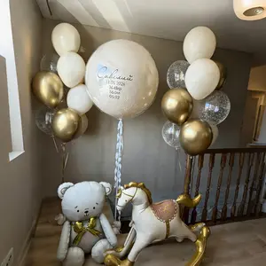 26pcs Standing Rocking Horse Cartoon Bow Tie Bear Balloons, Sand Metal Gold Transparent Latex, Birthday Party Wedding Decoration