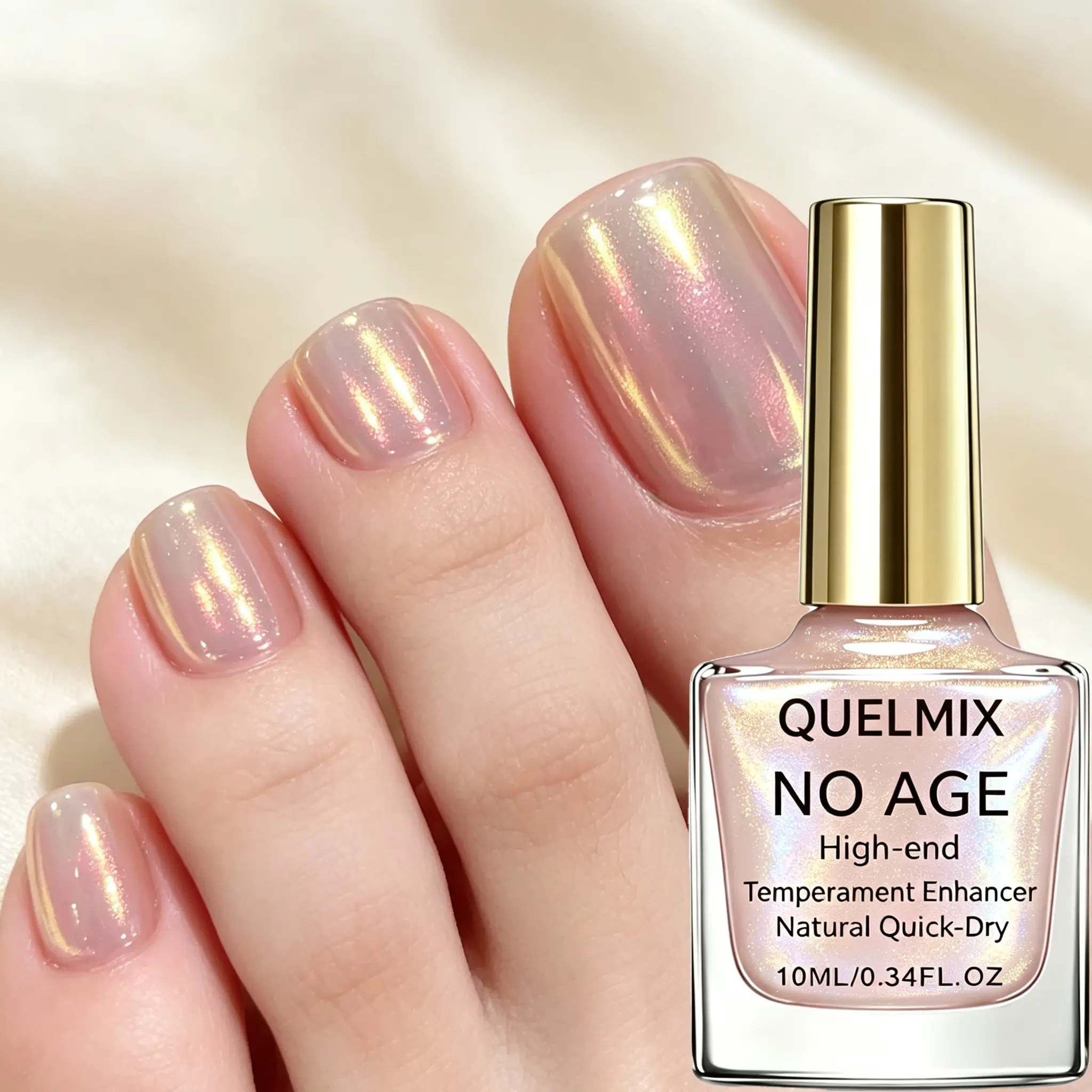 Pearl Pink Nail Polish 10ml, Glazed Shimmer High Shine Nail Lacquer, Quick Dry Nude Jelly Finish, DIY Salon Manicure