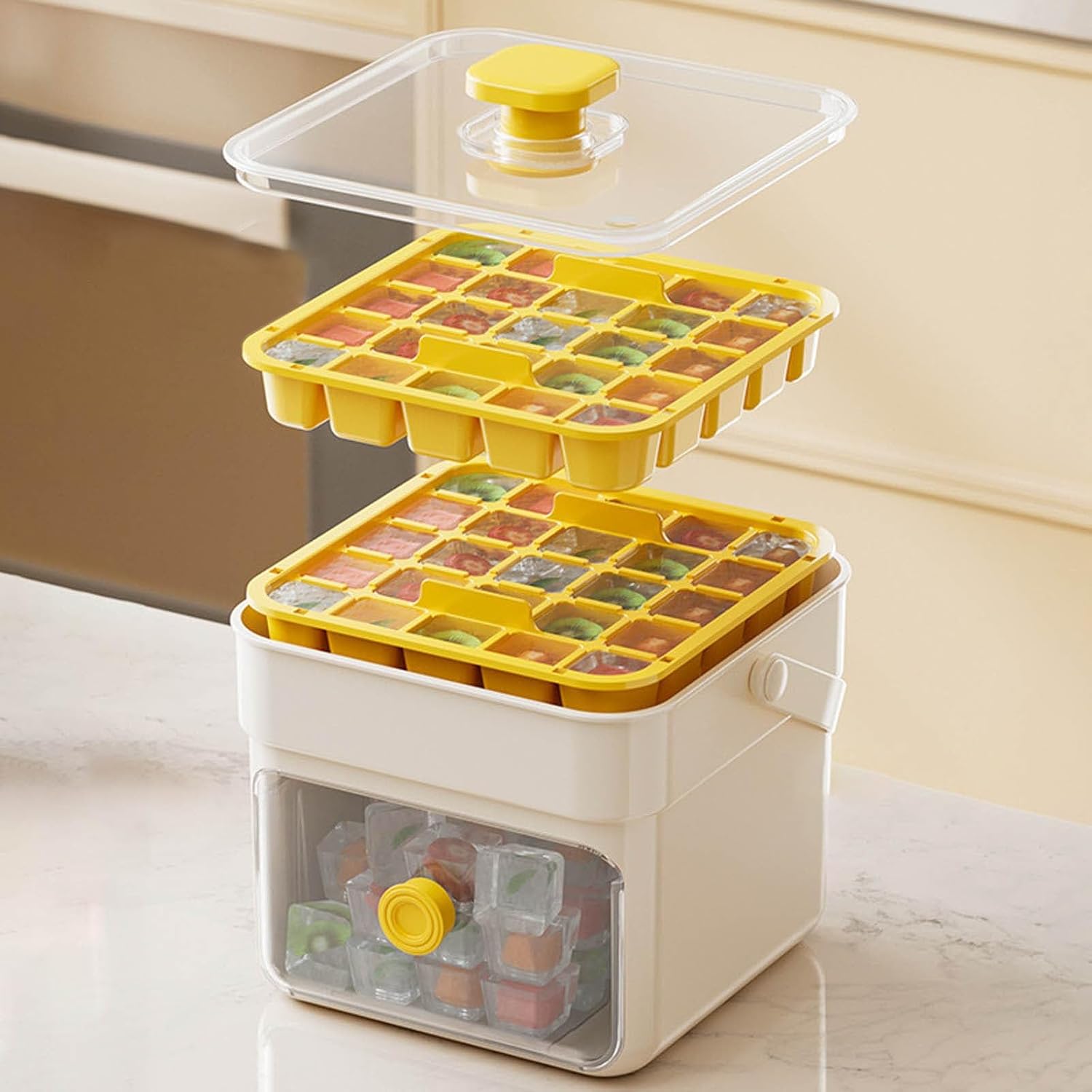 48 Cube Ice Maker with Easy Press Lid, Double-Deck Portable Ice Cube Tray, Ice Cube Mold Maker Container Box for Freezer Includes Lid Bin Tongs, Personal Use in Whiskey, Coffee and Beverages 48 Cube Ice Maker with Easy Press Lid, Double-Deck Portable Ice Cube Tray, Ice Cube Mold Maker Container Box for Freezer Includes Lid Bin Tongs, Personal Use in Whiskey, Coffee and Beverages