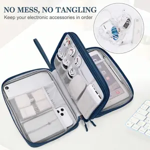 Travel Electronics Organizer Case, 7.48 x 4.33 x 2.16 Premium Canvas Storage Box for Power Bank Hard Drive Charging Cables Earphone Cords USB SD Cards, Slim Shockproof Gadget Pouch for Office Home Backpack Handbag Carry-On