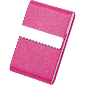 Business Card Holder, Slim PU Leather & Stainless Steel Card Case Pocket for Men or Women, RFID Blocking Card Carrier with Magnetic Clasp