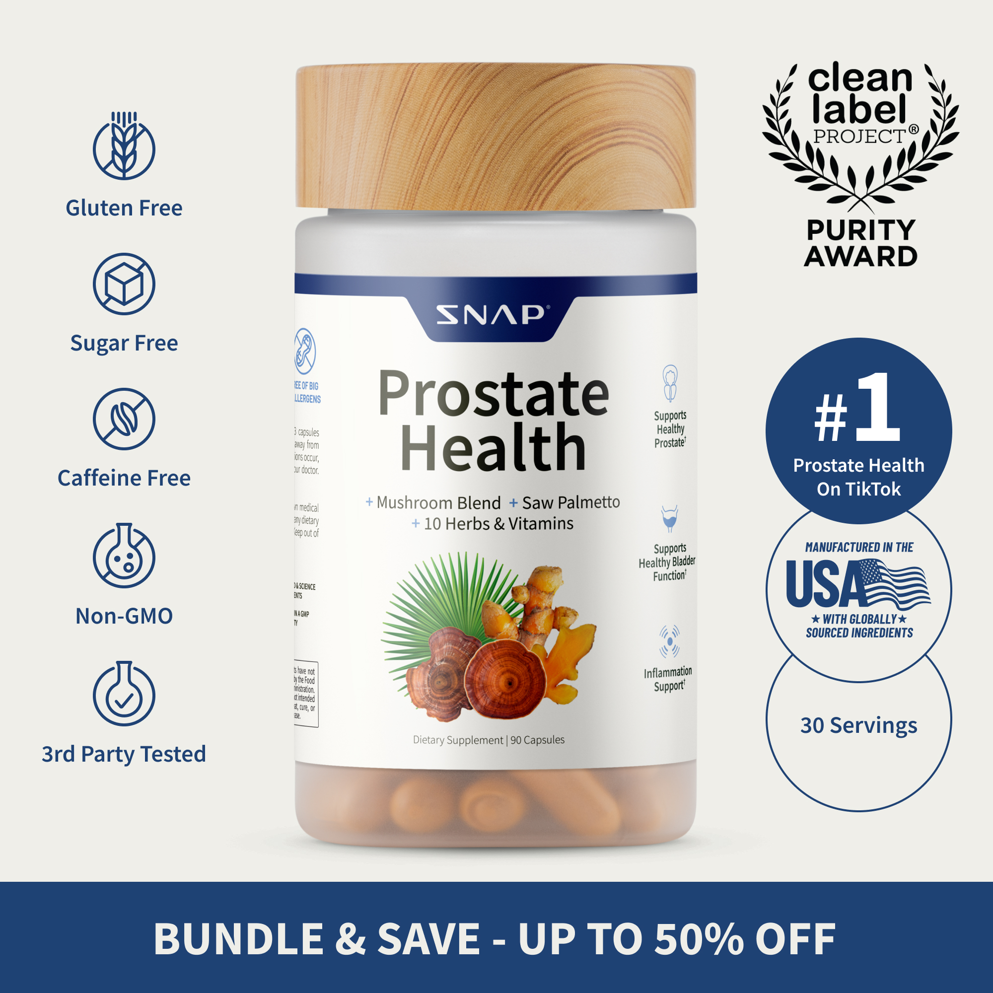 Snap Supplements - Natural Prostate Supplement for Men - Saw Palmetto Extract & Turmeric - Urinary Tract Health - 3rd party tested