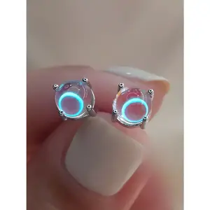 Veliora Gift B Elegant Women's 925 Silver Moonstone Earrings, Hypoallergenic Fashion Square Stud Earrings, Simple Style Jewelry for Daily Wear & Gifting Retro Round Set luck