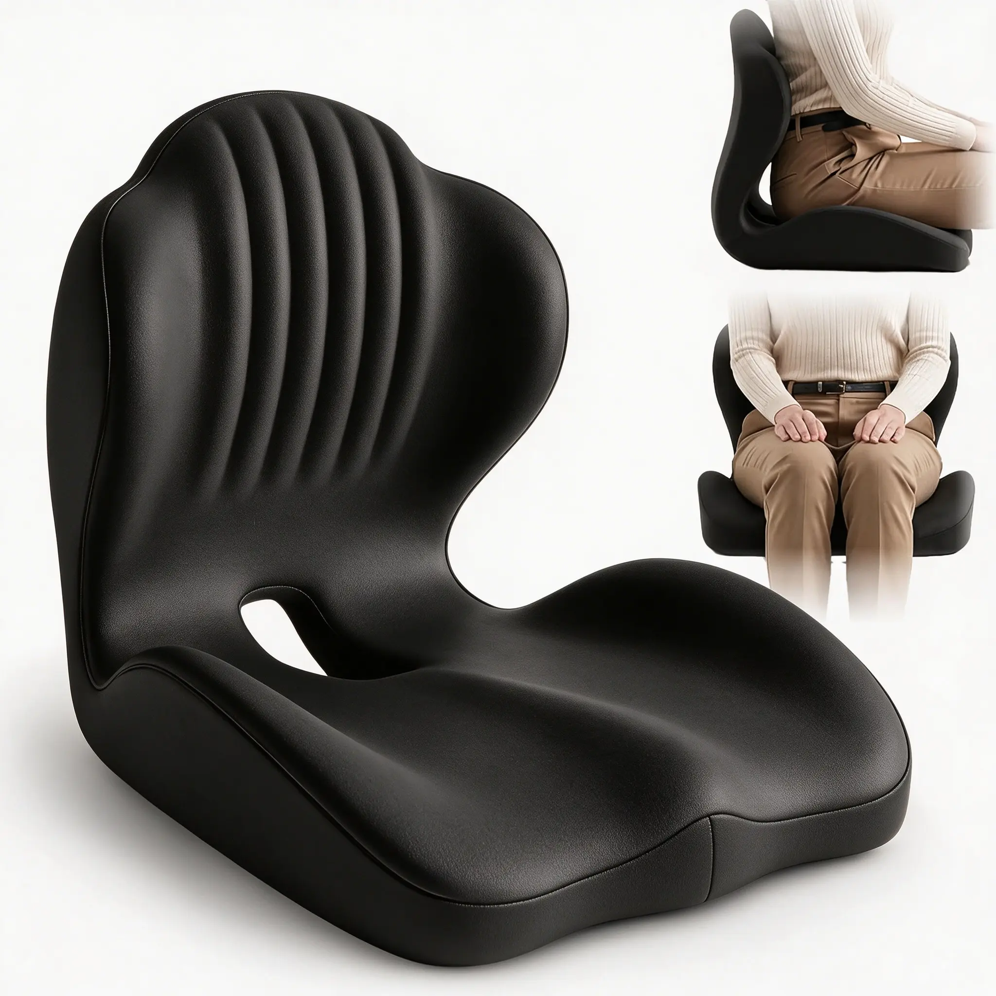 Ergonomic L‑Shape Integrated Memory Foam Seat & Back Support Cushion, Breathable tailbone cutout relieves coccyx, hip & lower‑back pressure. Great for long‑hour sitting, ideal for office chairs, gaming desks, home work, study and daily relaxation