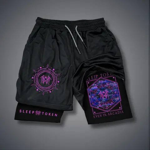Men's Sleep Token Steady Slim Fit Performance Compression Shorts - Elastic Waistband, Double-Layer Athletic Fabric Graphic, Quick Dry, Lightweight Breathable, High Stretch, Athleisure Shorts, Cold Wash, Machine Washable, Size M, Gym Activewear Bottoms