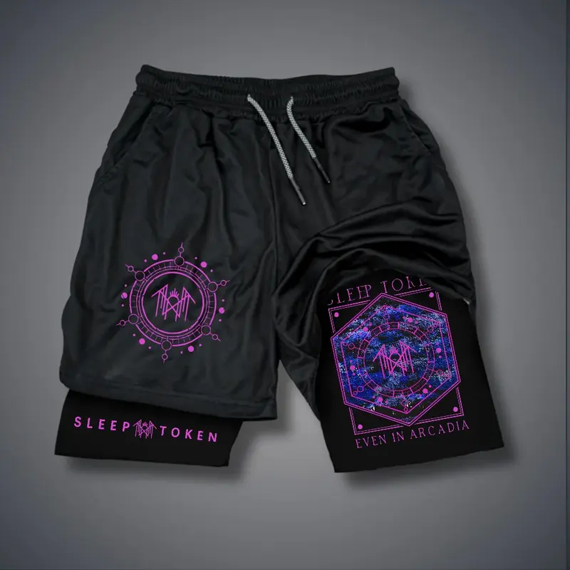 Men's Sleep Token Steady Slim Fit Performance Compression Shorts - Elastic Waistband, Double-Layer Athletic Fabric Graphic, Quick Dry, Lightweight Breathable, High Stretch, Athleisure Shorts, Cold Wash, Machine Washable, Size M, Gym Activewear Bottoms