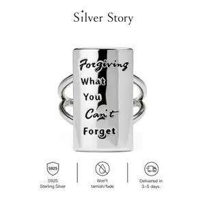 925 Sterling Silver Inspirational Statement Ring, Square Band Healing & Forgiveness Jewelry, Non-Adjustable Minimalist Motivational Ring, Meaningful Reminder Gift for Women Men