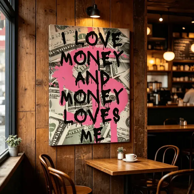 Pink Money Quote Canvas Wall Poster - Minimalist Bold Typography Funky Preppy Print, Gift Idea for Women, Decor for Bedroom Office Living Room, Demon Slayer Themed Wall Decoration