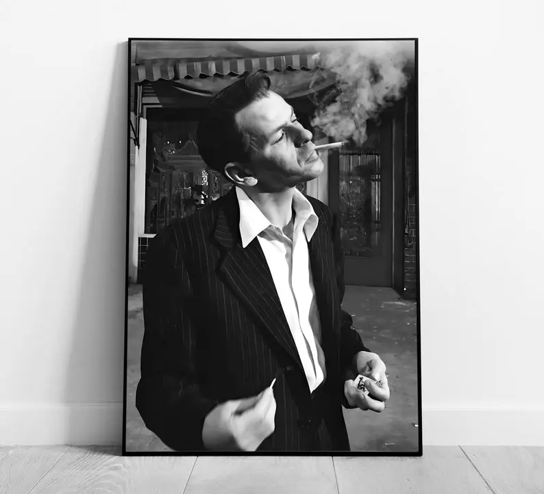 frank sinatra smoking a cigarette Frank Sinatra Smoking Poster, Black and White, Vintage Music Poster