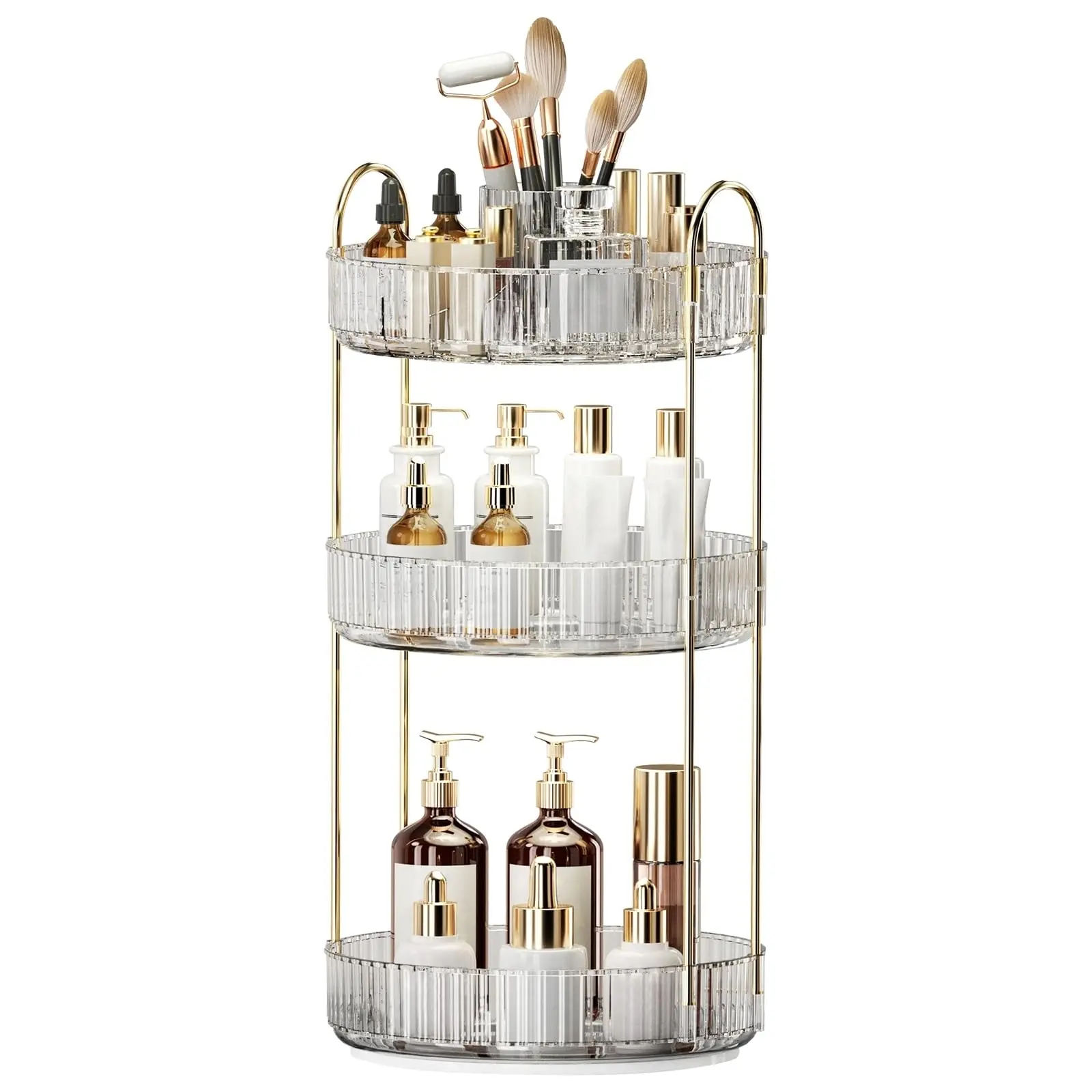 3 Tier Rotating Makeup Organizer for Vanity, Bathroom Counter Organizer,Large Capacity Skincare Perfume Storage,  360 Spinning Cosmetic Dresser Countertop Organizers Transparent,