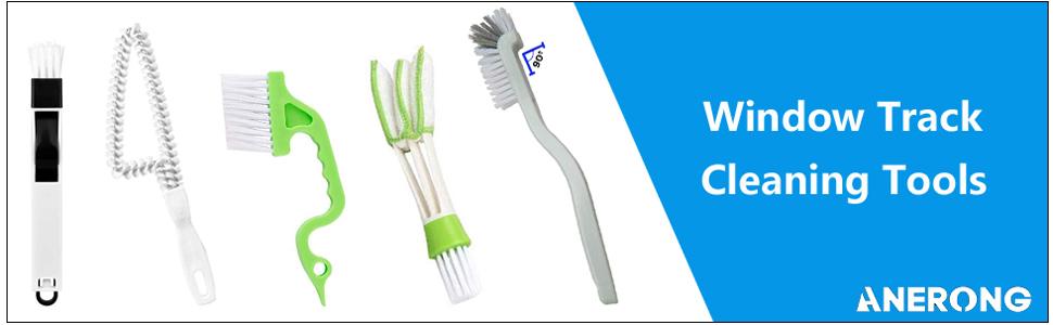 Window Track and Grout Cleaning Brush Set, 5Pcs Hard-Bristle Crevice Scrub Brushes for Sliding Doors, Tile Lines, Sink Corners, Small Gaps and Bottles, Essential Household Cleaning Tools
