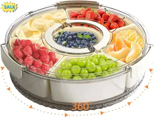 Divided Serving Tray with Lid and Handle, Stackable Snackle Box Container for Fruits Candy Organizer, Portable Spinning Rounded Veggie Tray for Kitchen, Party, Trave and Picnic-1 PACK tiktokshopspringglowup Multipurpose Rotating Snack